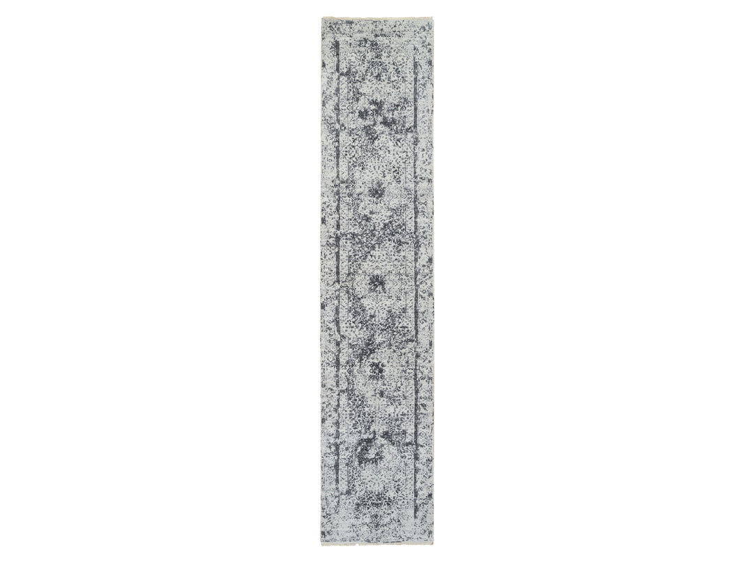 2'7" x 12'0" New Hand Knotted Grey Wool Runner Oriental Rug - MOA10264837