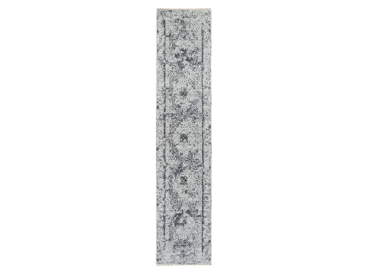 2'7" x 12'0" New Hand Knotted Grey Wool Runner Oriental Rug - MOA10264837