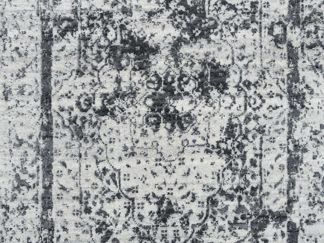 2'7" x 12'0" New Hand Knotted Grey Wool Runner Oriental Rug - MOA10264837