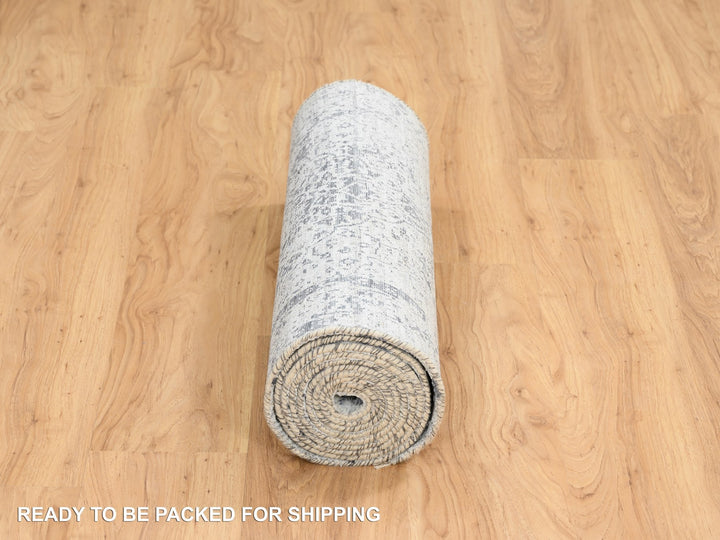 2'7" x 12'0" New Hand Knotted Grey Wool Runner Oriental Rug - MOA10264837