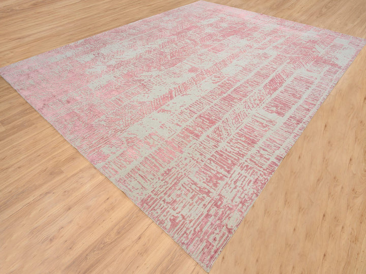 11'10" x 15'1" New Hand Loomed Pink Wool & Art Silk Rectangle Oriental Rug - MOA10264841