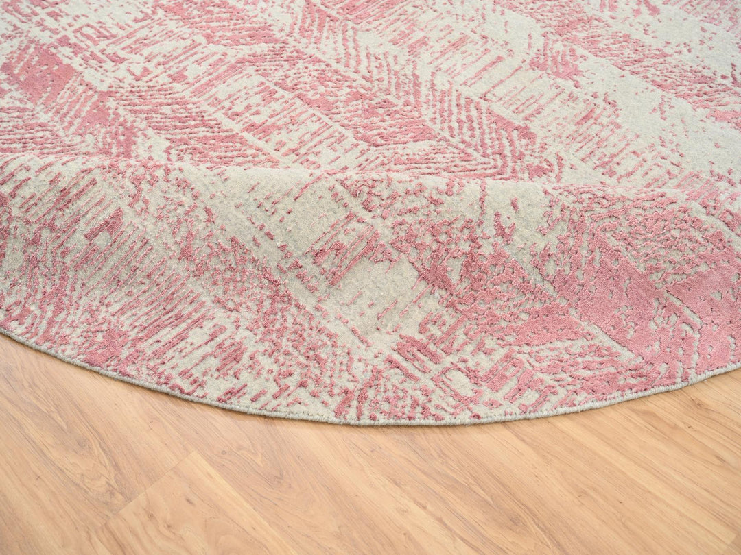 10'0" x 10'0" New Hand Loomed Pink Wool & Silk Round Oriental Rug - MOA10264842