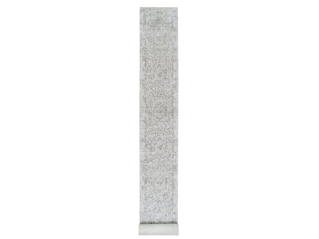 2'7" x 23'9" New Hand Knotted Grey Wool Runner Oriental Rug - MOA10264844