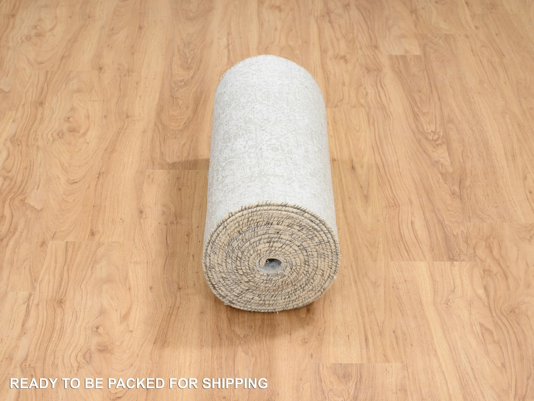2'7" x 23'9" New Hand Knotted Grey Wool Runner Oriental Rug - MOA10264844
