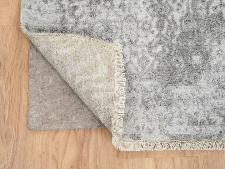 2'6" x 12'1" New Hand Knotted Grey Wool & Silk Runner Oriental Rug - MOA10264845