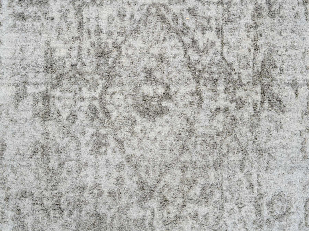 2'6" x 12'1" New Hand Knotted Grey Wool & Silk Runner Oriental Rug - MOA10264845