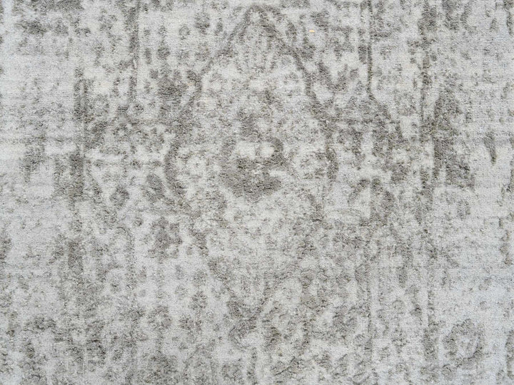 2'6" x 12'1" New Hand Knotted Grey Wool & Silk Runner Oriental Rug - MOA10264845