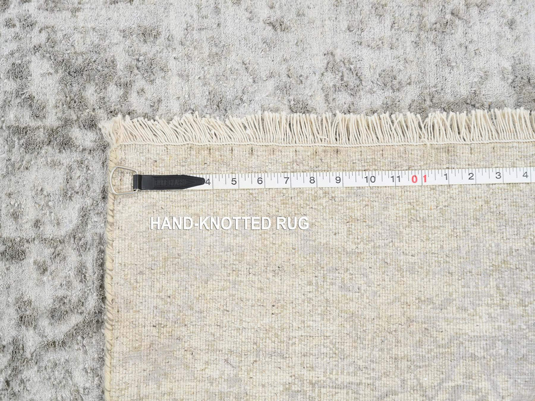 2'6" x 12'1" New Hand Knotted Grey Wool & Silk Runner Oriental Rug - MOA10264845