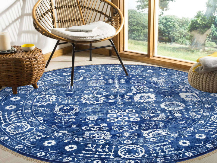 10'2" x 10'2" New Hand Knotted Blue Wool & Silk Round Oriental Rug - MOA10264847