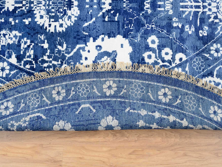 10'2" x 10'2" New Hand Knotted Blue Wool & Silk Round Oriental Rug - MOA10264847