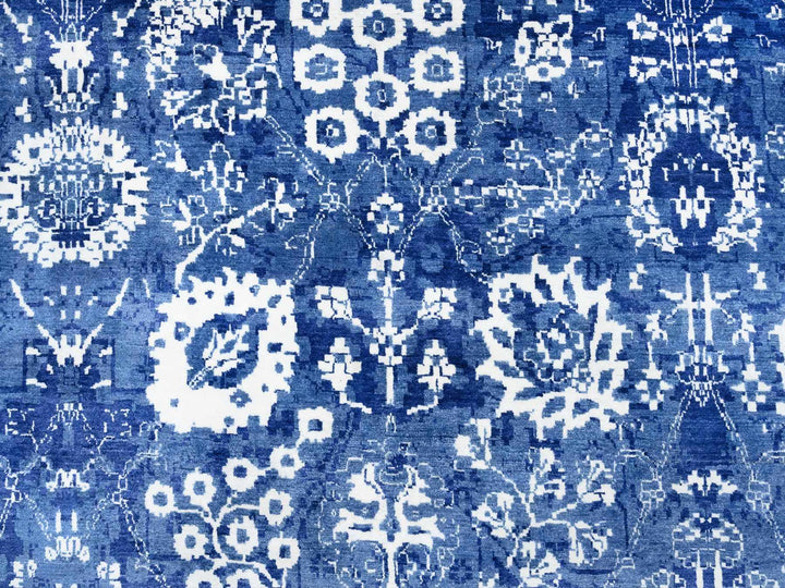 10'2" x 10'2" New Hand Knotted Blue Wool & Silk Round Oriental Rug - MOA10264847
