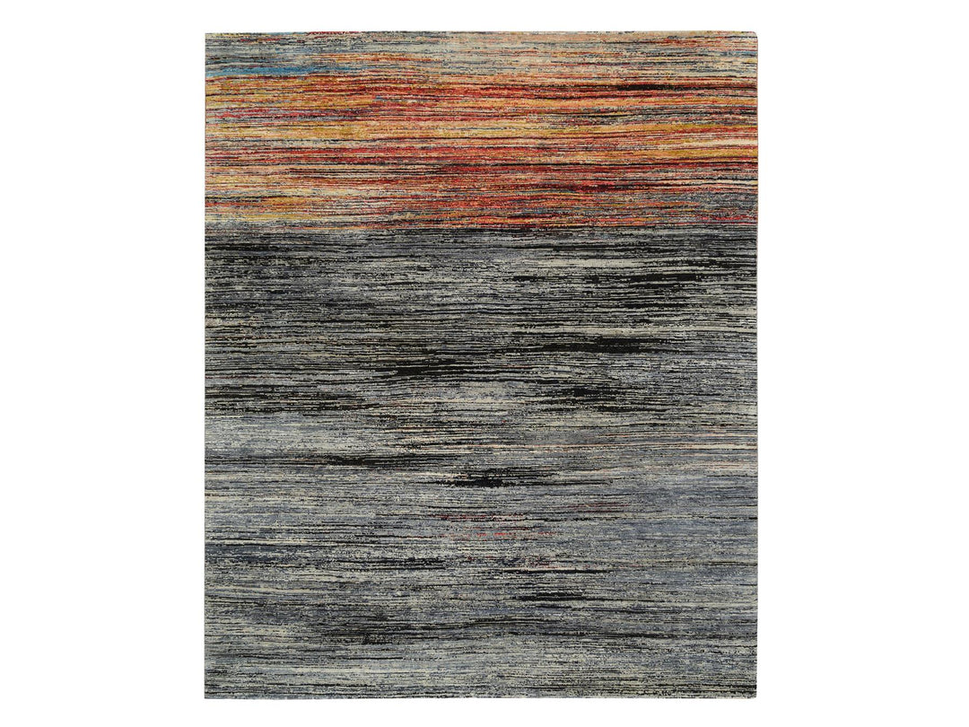8'4" x 9'10" New Hand Knotted Black Wool Rectangle Oriental Rug - MOA10264866