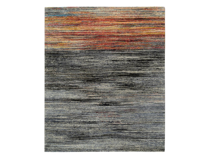 8'4" x 9'10" New Hand Knotted Black Wool Rectangle Oriental Rug - MOA10264866