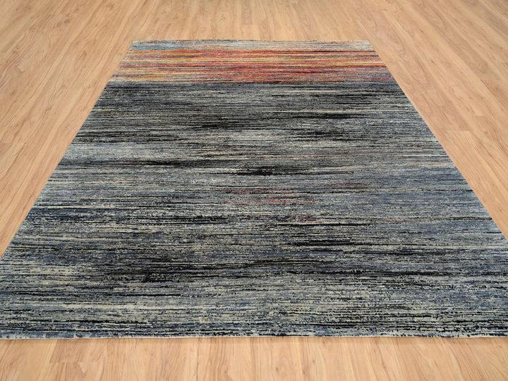 8'4" x 9'10" New Hand Knotted Black Wool Rectangle Oriental Rug - MOA10264866