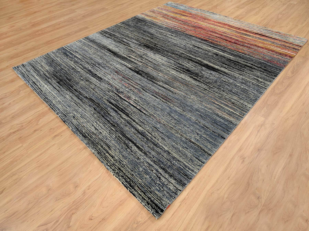 8'4" x 9'10" New Hand Knotted Black Wool Rectangle Oriental Rug - MOA10264866