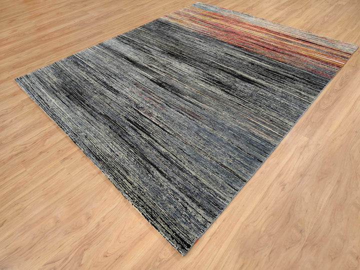 8'4" x 9'10" New Hand Knotted Black Wool Rectangle Oriental Rug - MOA10264866