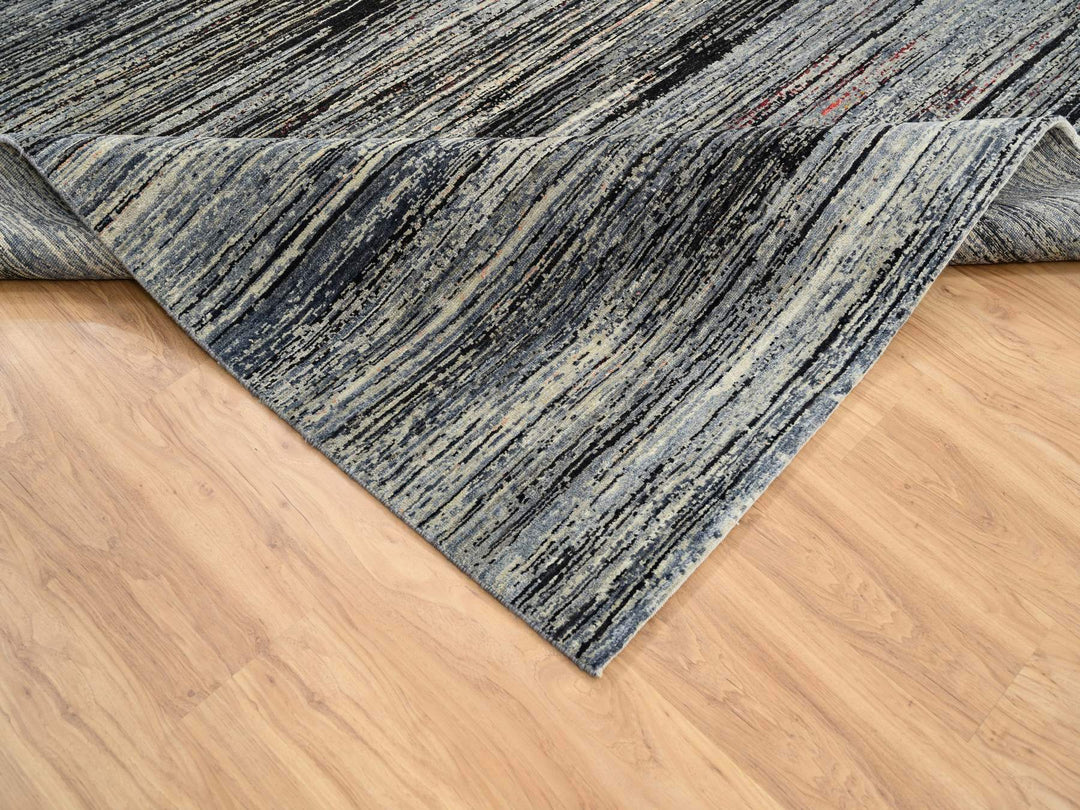 8'4" x 9'10" New Hand Knotted Black Wool Rectangle Oriental Rug - MOA10264866