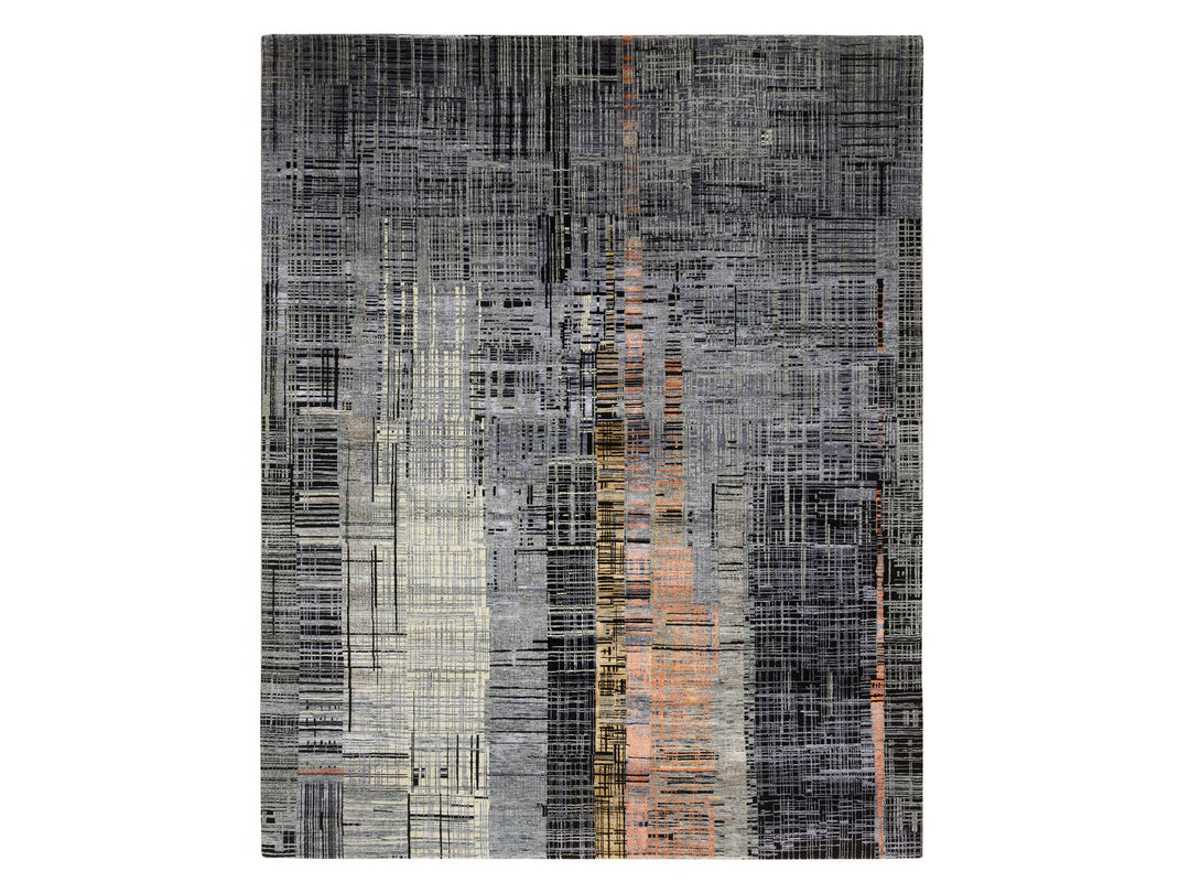 8'0" x 10'0" New Hand Knotted Black Wool & Silk Rectangle Oriental Rug - MOA10264867