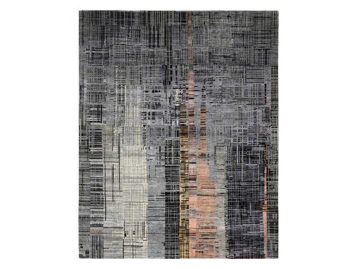 8'0" x 10'0" New Hand Knotted Black Wool & Silk Rectangle Oriental Rug - MOA10264867