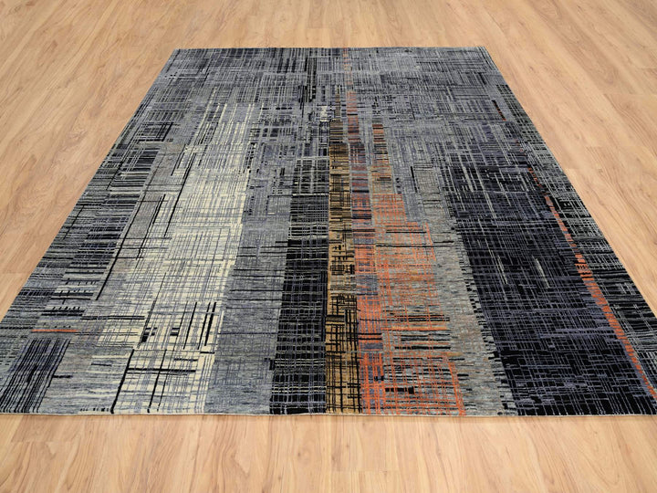 8'0" x 10'0" New Hand Knotted Black Wool & Silk Rectangle Oriental Rug - MOA10264867