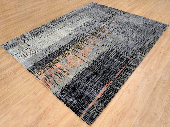 8'0" x 10'0" New Hand Knotted Black Wool & Silk Rectangle Oriental Rug - MOA10264867