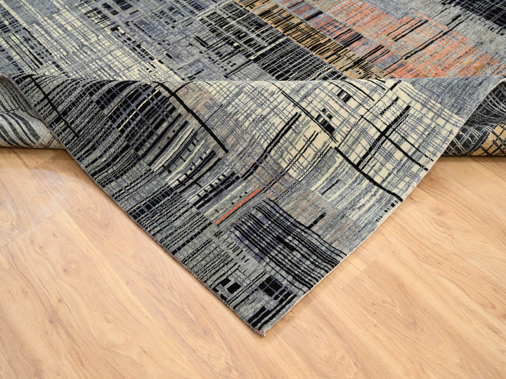8'0" x 10'0" New Hand Knotted Black Wool & Silk Rectangle Oriental Rug - MOA10264867