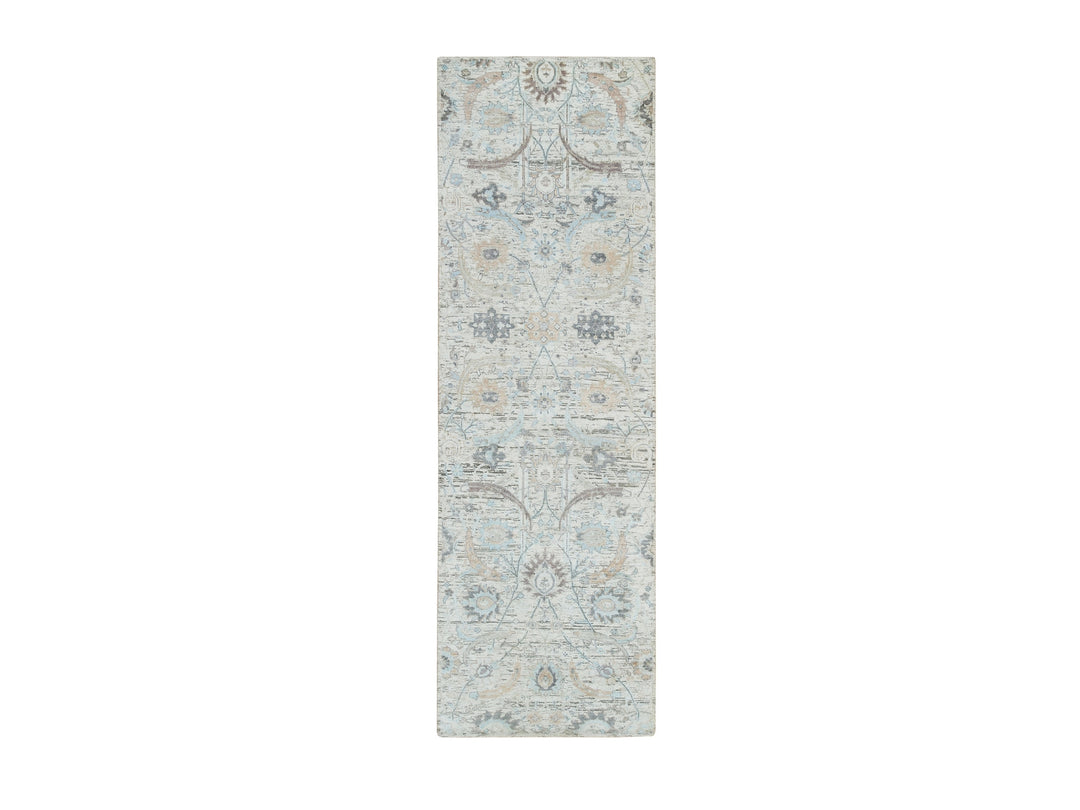 2'7" x 8'2" New Hand Knotted Ivory Wool & Silk Runner Oriental Rug - MOA10264886