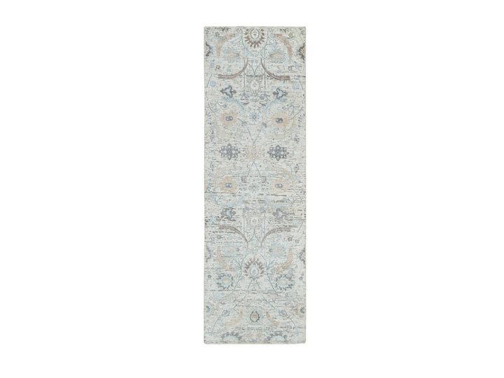 2'7" x 8'2" New Hand Knotted Ivory Wool & Silk Runner Oriental Rug - MOA10264886