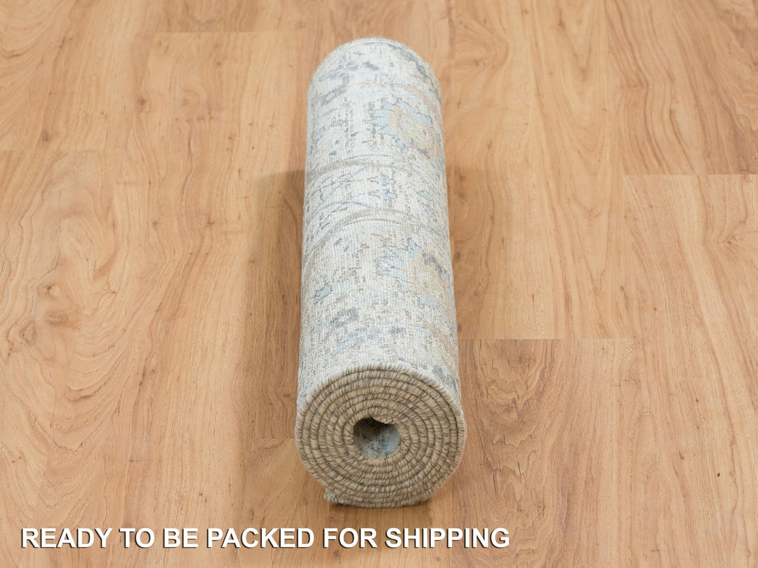 2'7" x 8'2" New Hand Knotted Ivory Wool & Silk Runner Oriental Rug - MOA10264886
