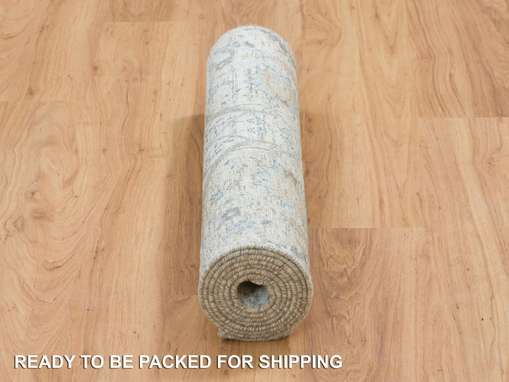 2'7" x 8'2" New Hand Knotted Ivory Wool & Silk Runner Oriental Rug - MOA10264886