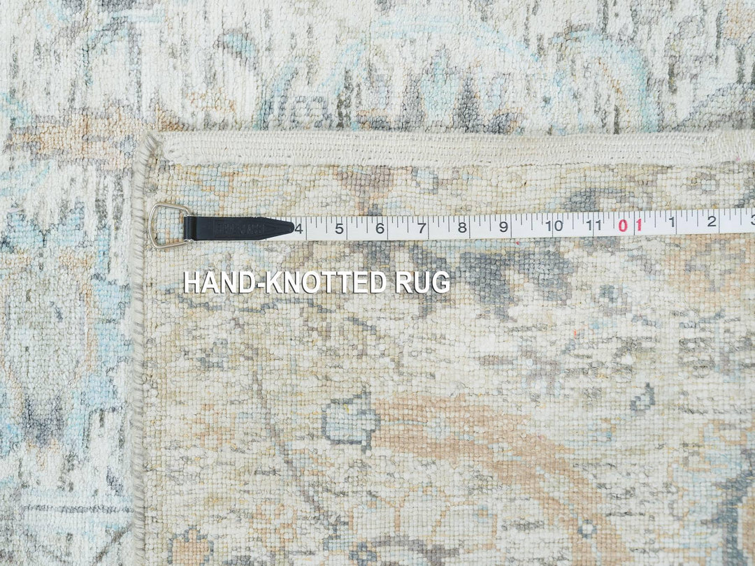 2'7" x 8'2" New Hand Knotted Ivory Wool & Silk Runner Oriental Rug - MOA10264886