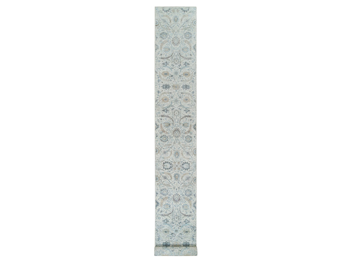 2'6" x 20'0" New Hand Knotted Ivory Wool & Silk Runner Oriental Rug - MOA10264891