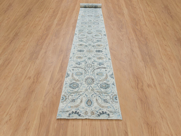 2'6" x 20'0" New Hand Knotted Ivory Wool & Silk Runner Oriental Rug - MOA10264891