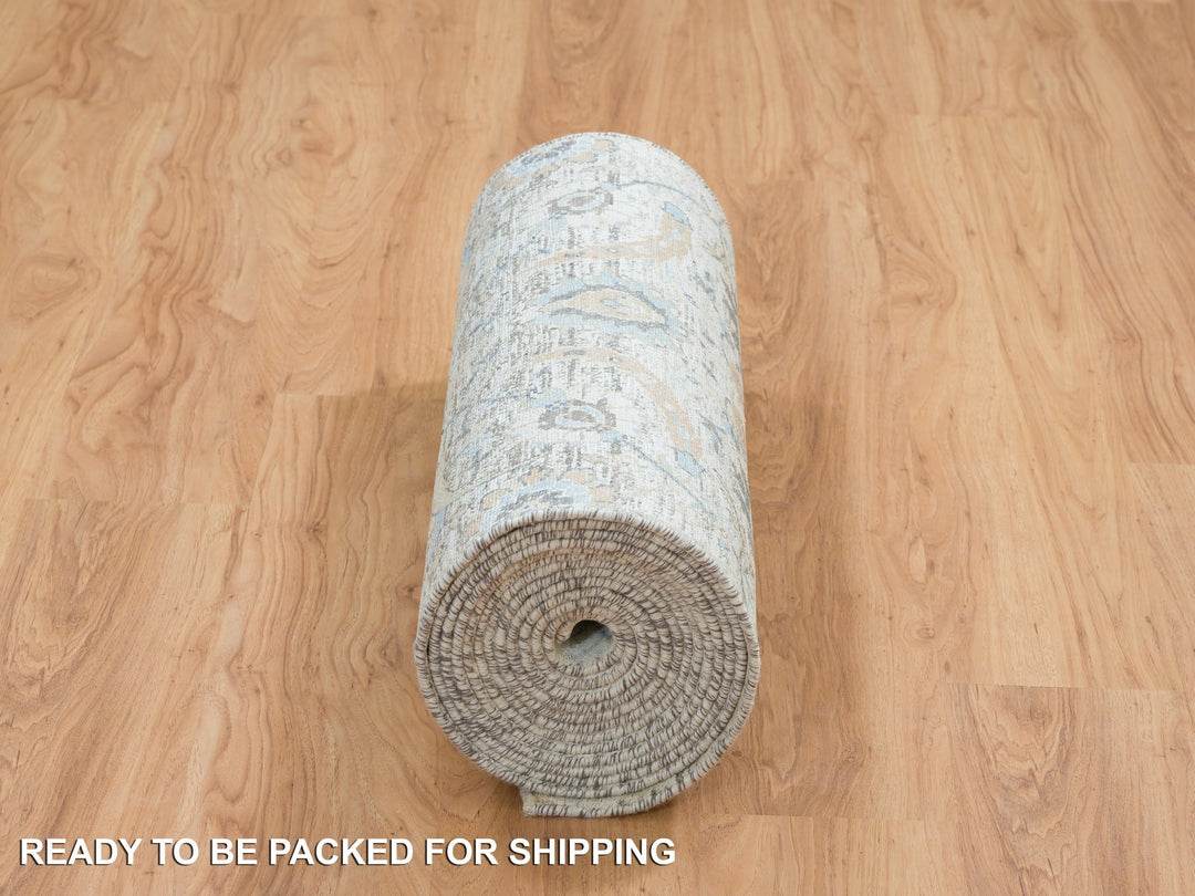2'6" x 20'0" New Hand Knotted Ivory Wool & Silk Runner Oriental Rug - MOA10264891