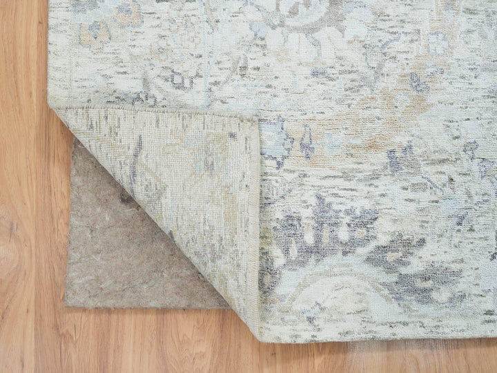 6'1" x 9'0" New Hand Knotted Ivory Wool & Silk Rectangle Oriental Rug - MOA10264898