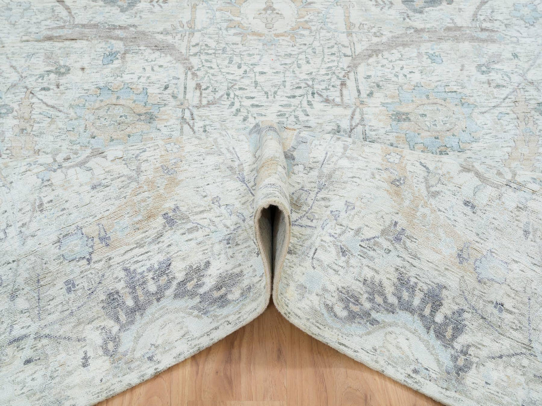 6'1" x 9'0" New Hand Knotted Ivory Wool & Silk Rectangle Oriental Rug - MOA10264898
