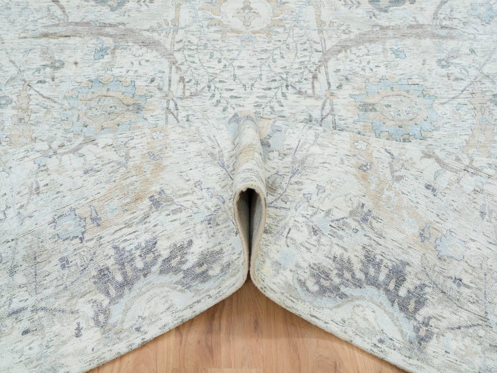 6'1" x 9'0" New Hand Knotted Ivory Wool & Silk Rectangle Oriental Rug - MOA10264898