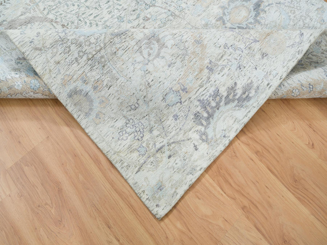 6'1" x 9'0" New Hand Knotted Ivory Wool & Silk Rectangle Oriental Rug - MOA10264898