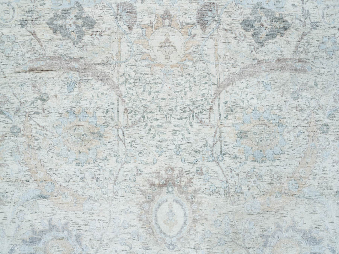 6'1" x 9'0" New Hand Knotted Ivory Wool & Silk Rectangle Oriental Rug - MOA10264898