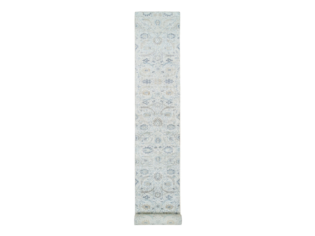 2'6" x 23'10" New Hand Knotted Ivory Wool & Silk Runner Oriental Rug - MOA10264903