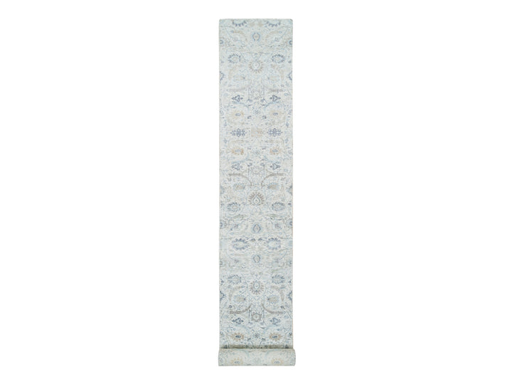 2'6" x 23'10" New Hand Knotted Ivory Wool & Silk Runner Oriental Rug - MOA10264903