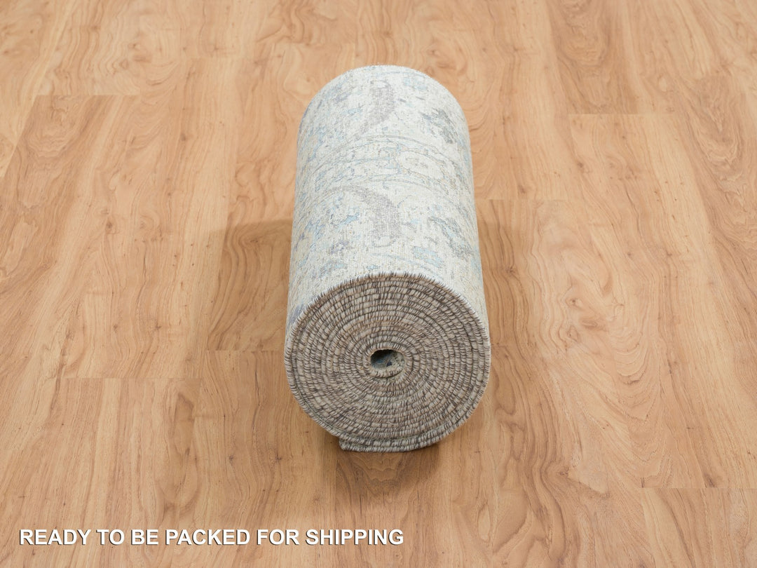 2'6" x 23'10" New Hand Knotted Ivory Wool & Silk Runner Oriental Rug - MOA10264903