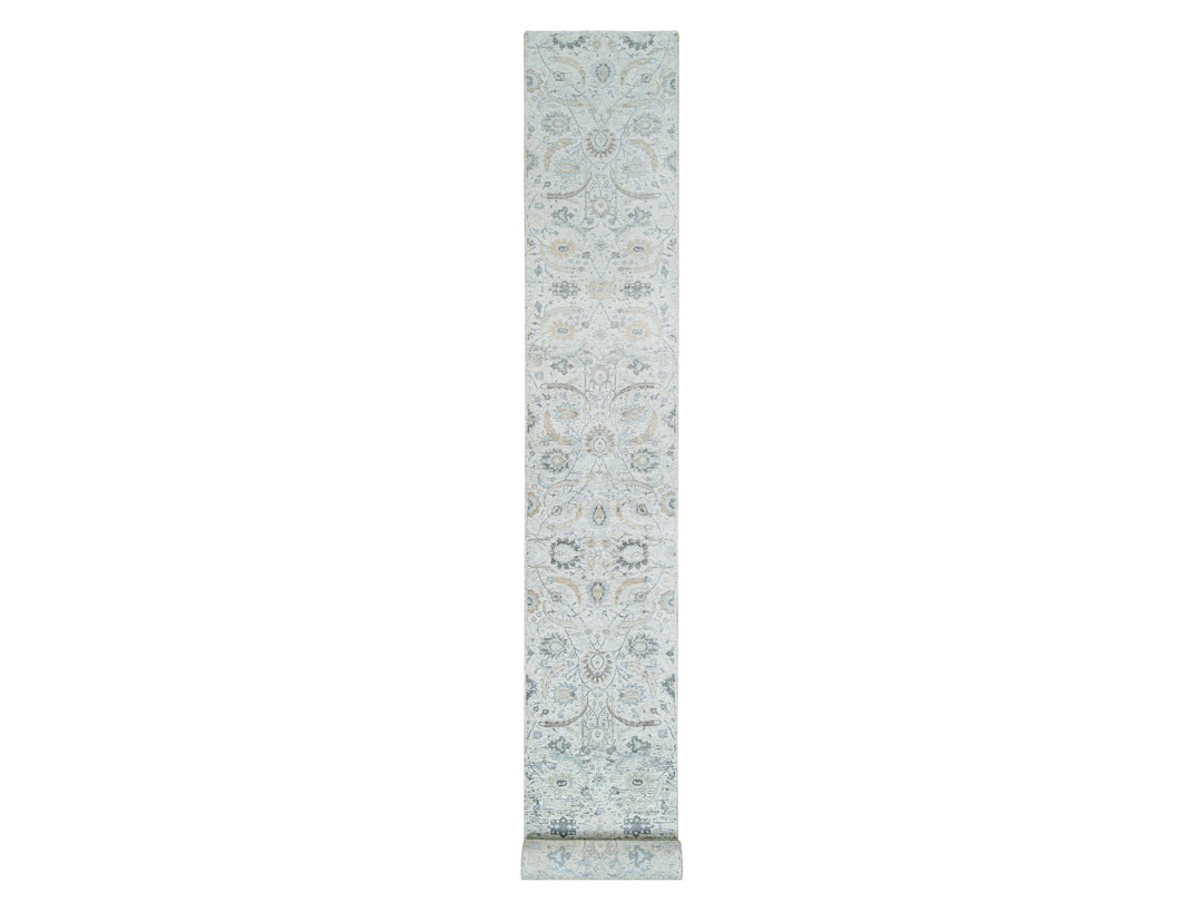 2'7" x 22'0" New Hand Knotted Ivory Wool & Silk Runner Oriental Rug - MOA10264904