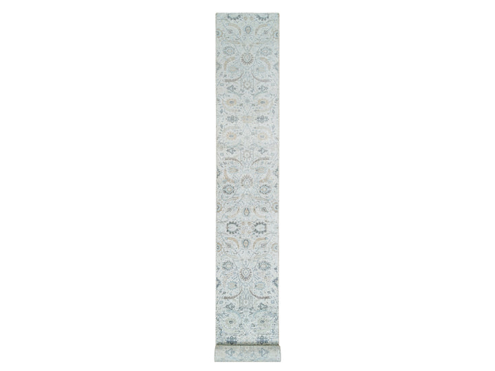 2'7" x 22'0" New Hand Knotted Ivory Wool & Silk Runner Oriental Rug - MOA10264904