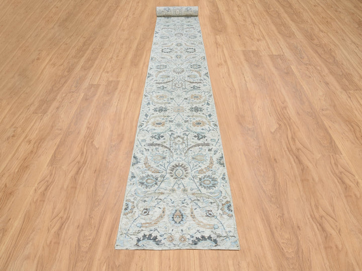 2'7" x 22'0" New Hand Knotted Ivory Wool & Silk Runner Oriental Rug - MOA10264904