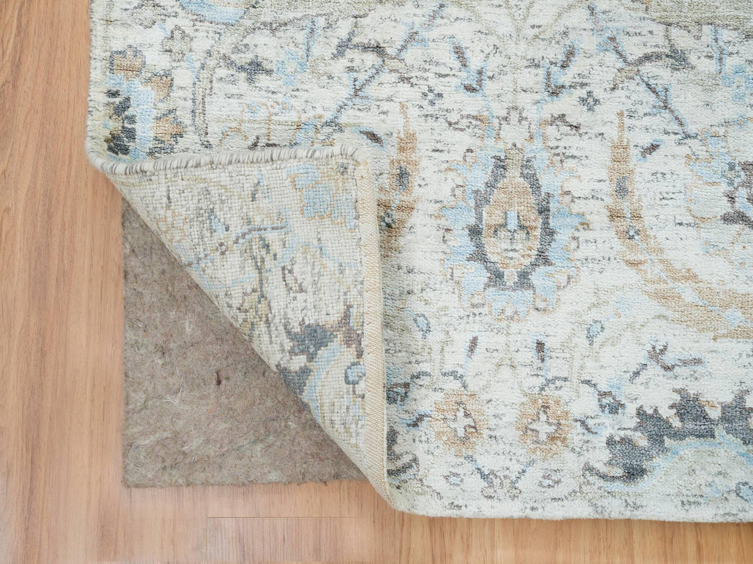 2'7" x 22'0" New Hand Knotted Ivory Wool & Silk Runner Oriental Rug - MOA10264904
