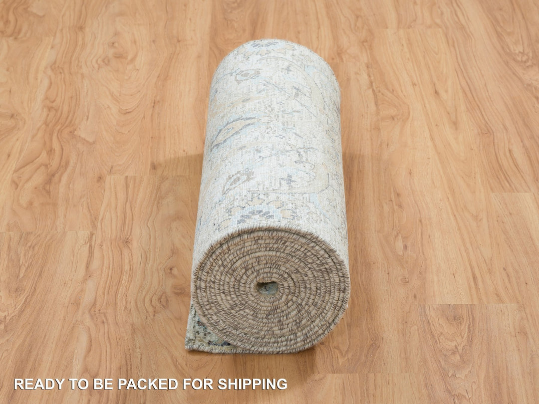 2'7" x 22'0" New Hand Knotted Ivory Wool & Silk Runner Oriental Rug - MOA10264904