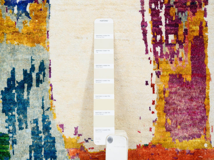 5'0" x 5'0" New Hand Knotted Multicolored Wool & Sari Silk Round Oriental Rug - MOA10264906