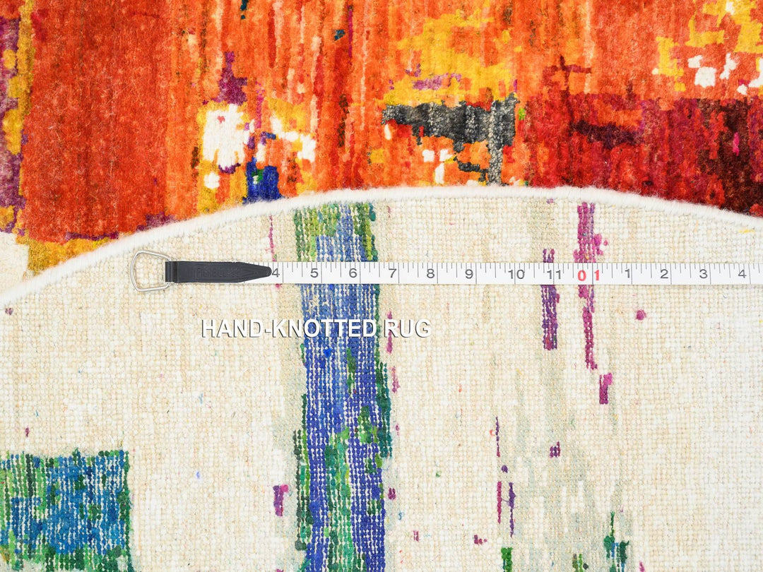 5'0" x 5'0" New Hand Knotted Multicolored Wool & Sari Silk Round Oriental Rug - MOA10264906
