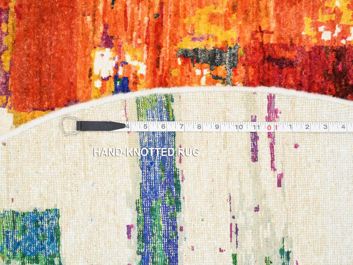 5'0" x 5'0" New Hand Knotted Multicolored Wool & Sari Silk Round Oriental Rug - MOA10264906